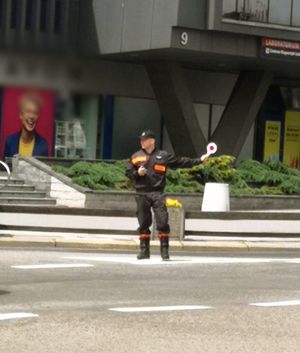 Zdjęcie przestawia policjantów w mundurach ochotniczej straży pożarnej.