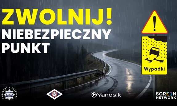 zdjęcie: plakat informujący o kampanii „Zwolnij - niebezpieczny punkt!”