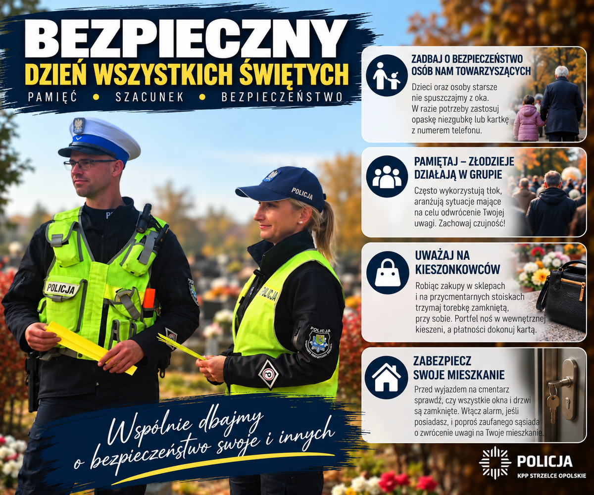Policja w Strzelcach Opolskich apeluje o bezpieczeństwo w Dzień Wszystkich